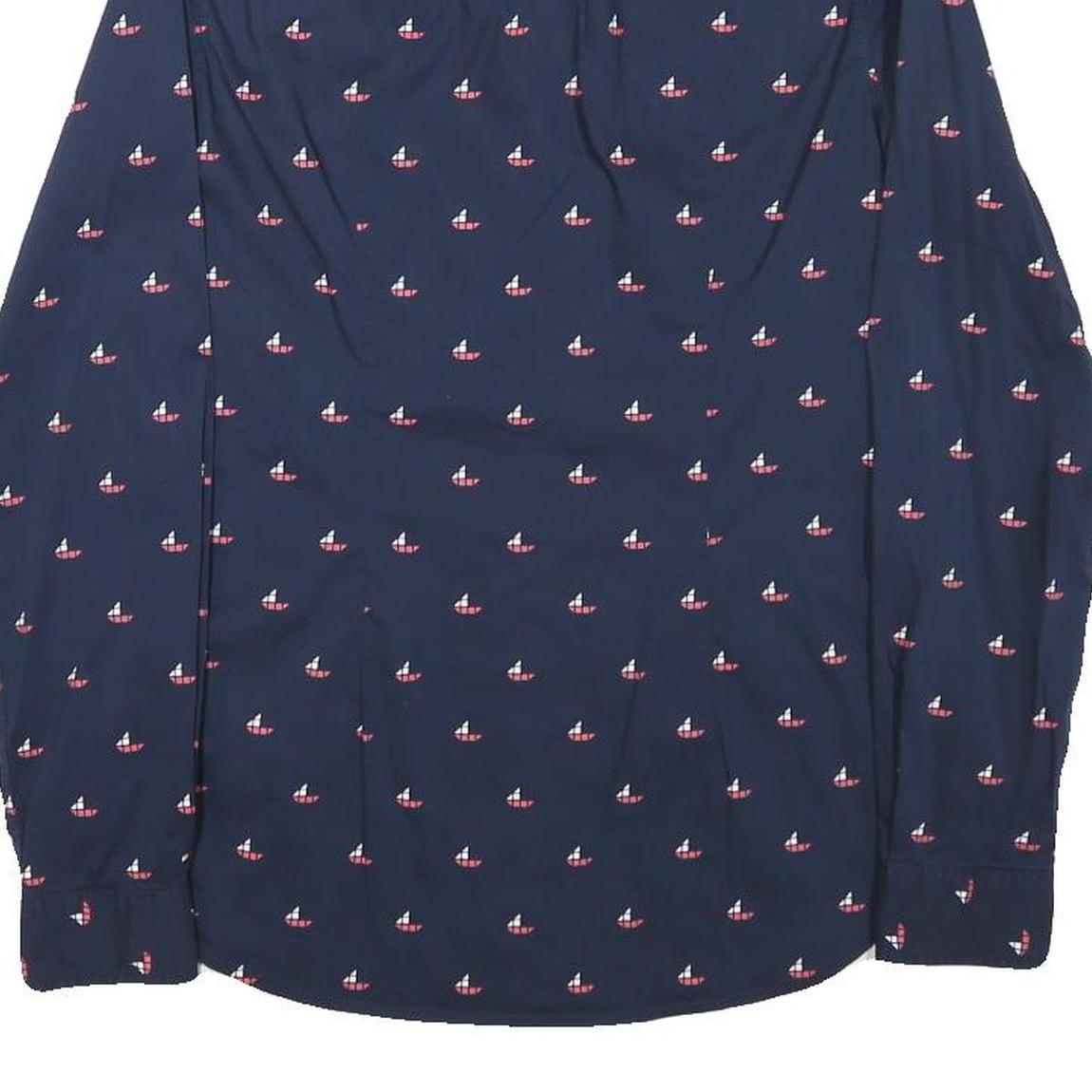 TOMMY HILFIGER Womens Navy Blue Sailboat Print Shirt S Cotton Blend Casual