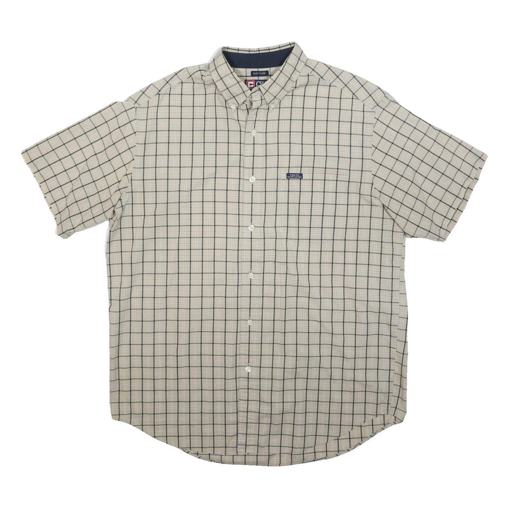 CHAPS RALPH LAUREN Mens Beige Checked Short Sleeve Shirt L Casual Cotton