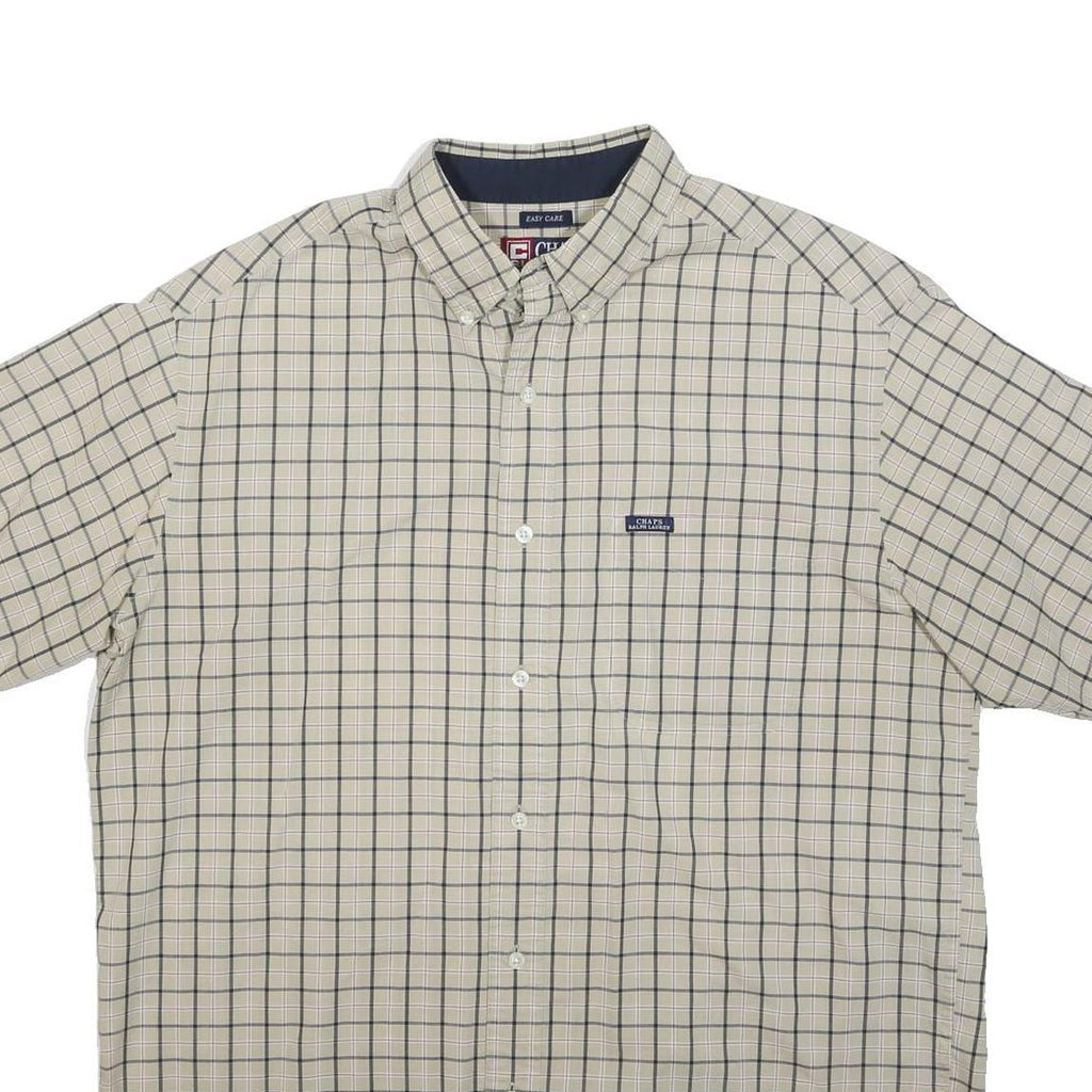 CHAPS RALPH LAUREN Mens Beige Checked Short Sleeve Shirt L Casual Cotton
