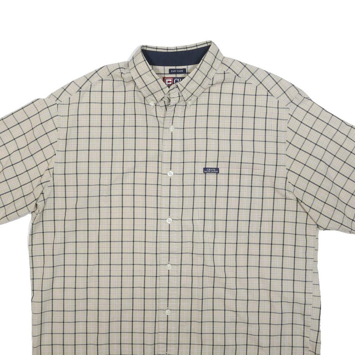 CHAPS RALPH LAUREN Mens Beige Checked Short Sleeve Shirt L Casual Cotton