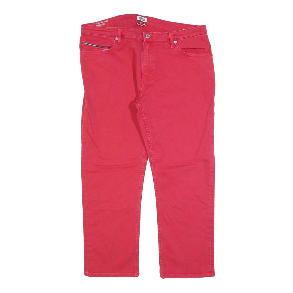 TOMMY JEANS Womens Slim Red Jeans Denim W34 L24 Classic Cotton Blend Zip