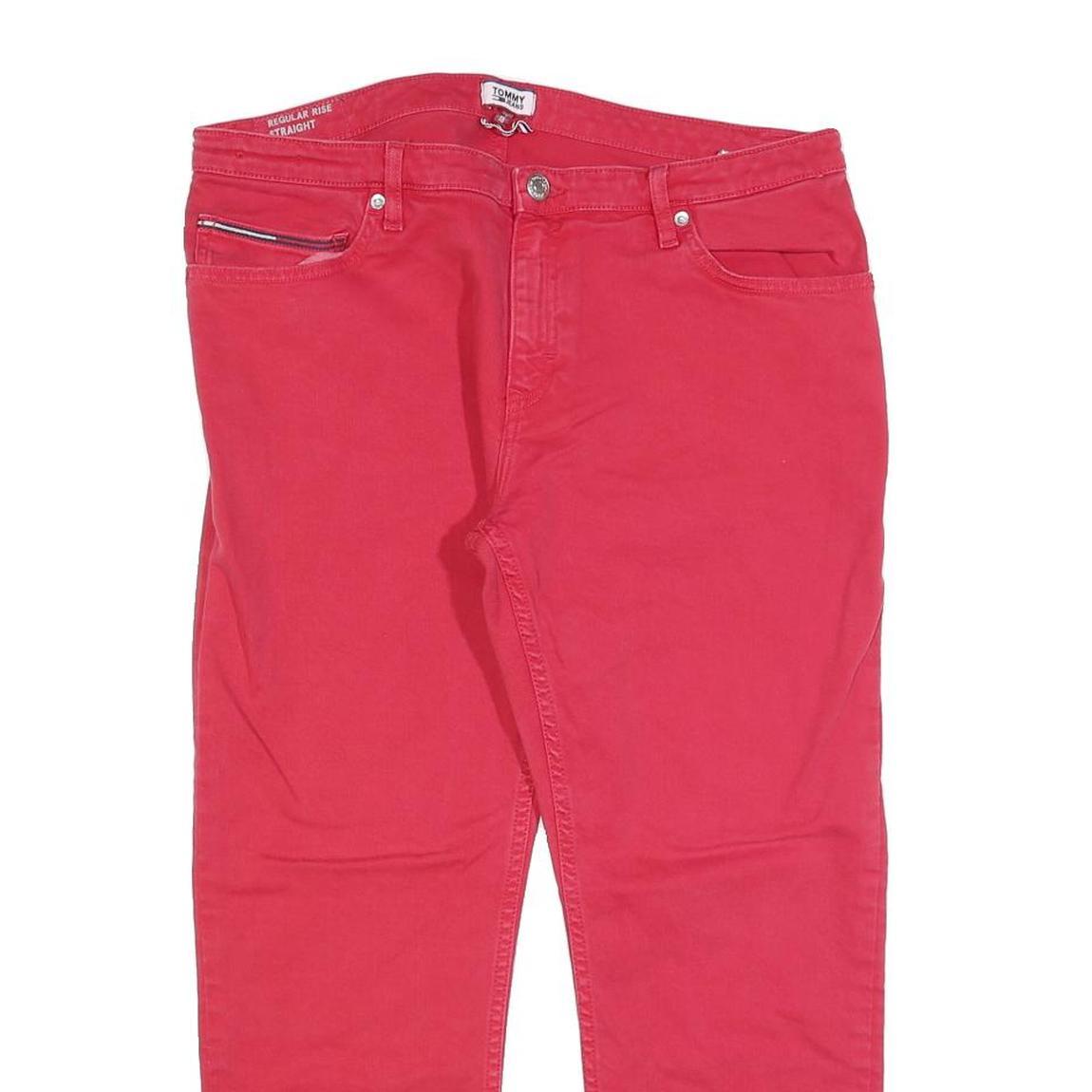 TOMMY JEANS Womens Slim Red Jeans Denim W34 L24 Classic Cotton Blend Zip