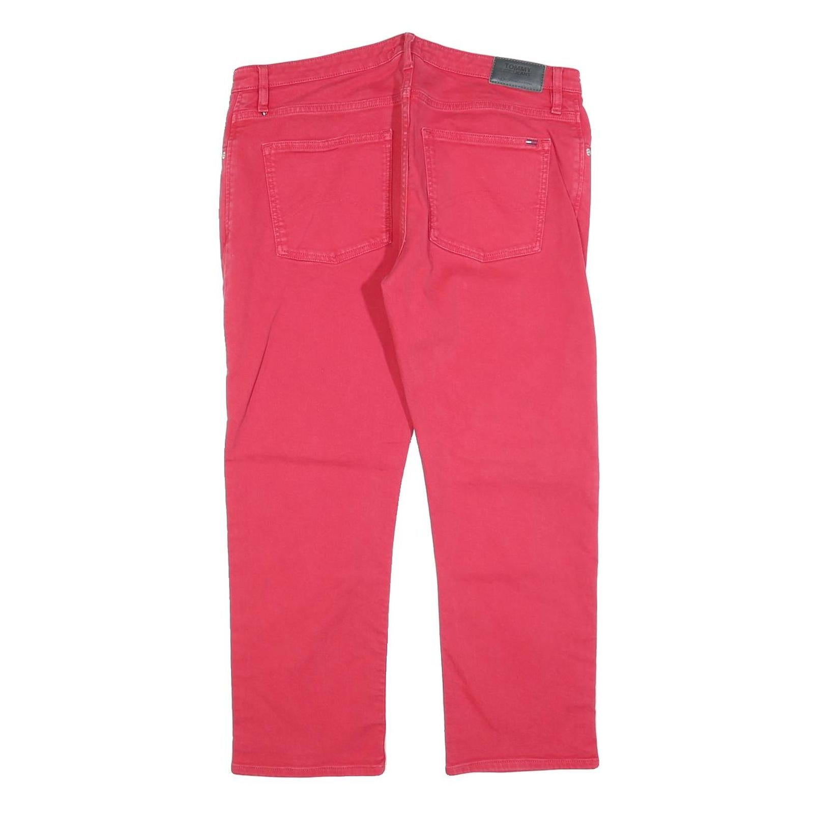 TOMMY JEANS Womens Slim Red Jeans Denim W34 L24 Classic Cotton Blend Zip