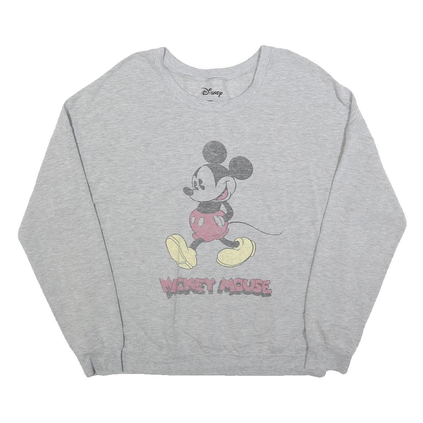 DISNEY Womens Grey Mickey Mouse Crew Neck 2XL Cotton Blend Sweatshirt Pullover