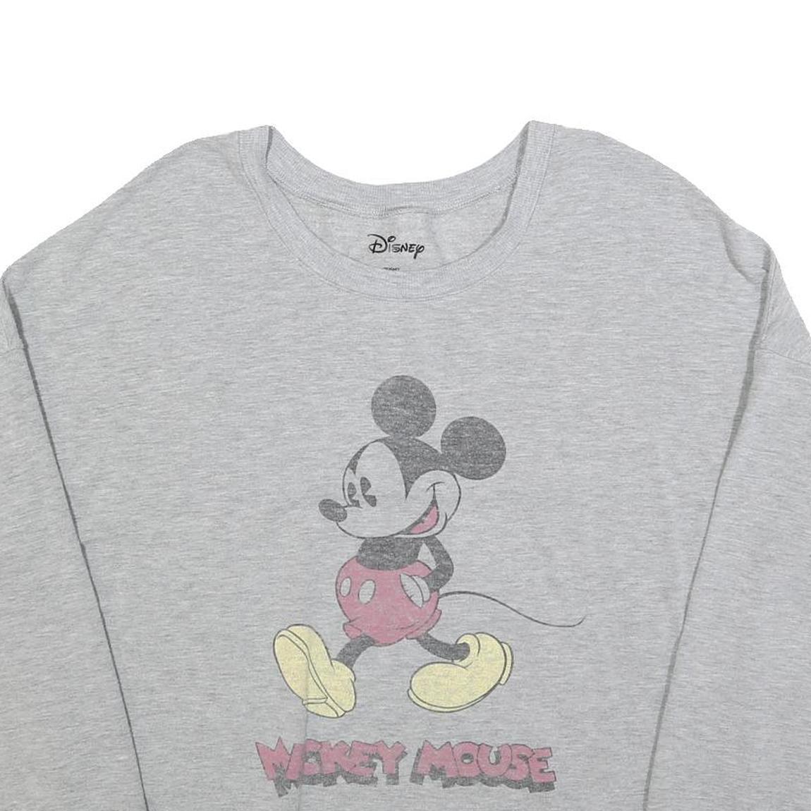 DISNEY Womens Grey Mickey Mouse Crew Neck 2XL Cotton Blend Sweatshirt Pullover