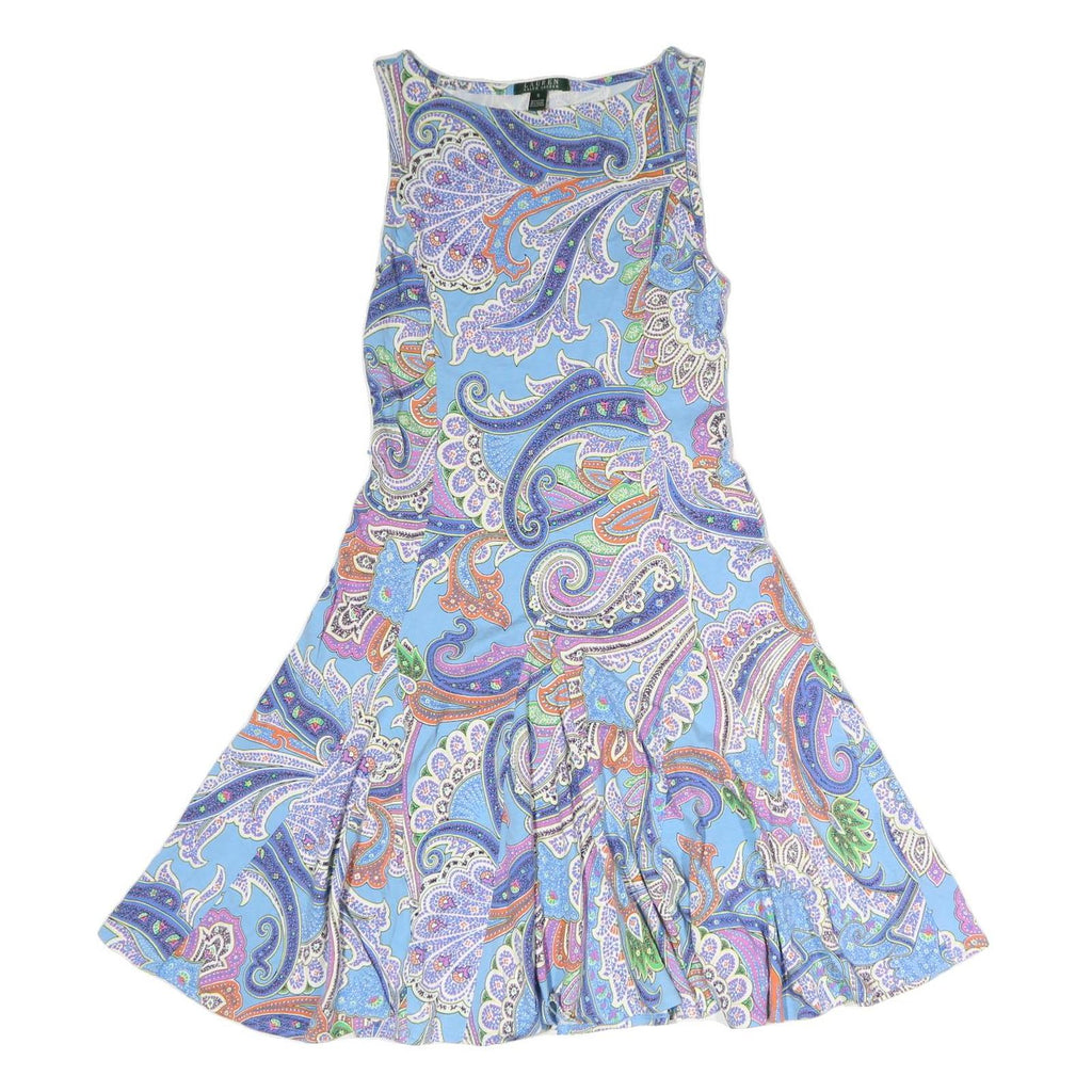 LAUREN RALPH LAUREN Womens Blue Paisley Fit & Flare Woven Sleeveless Midi Dress