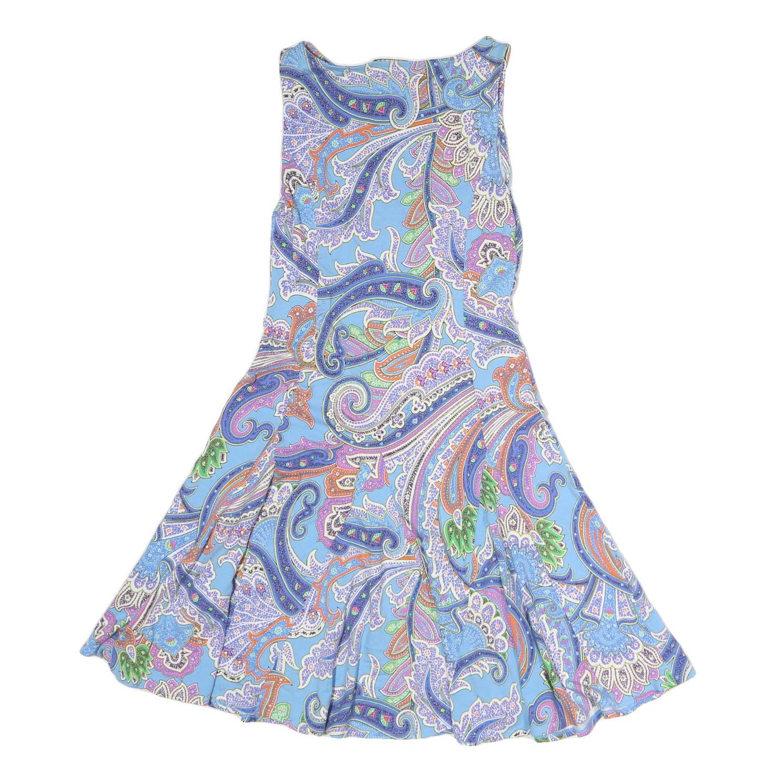 LAUREN RALPH LAUREN Womens Blue Paisley Fit & Flare Woven Sleeveless Midi Dress