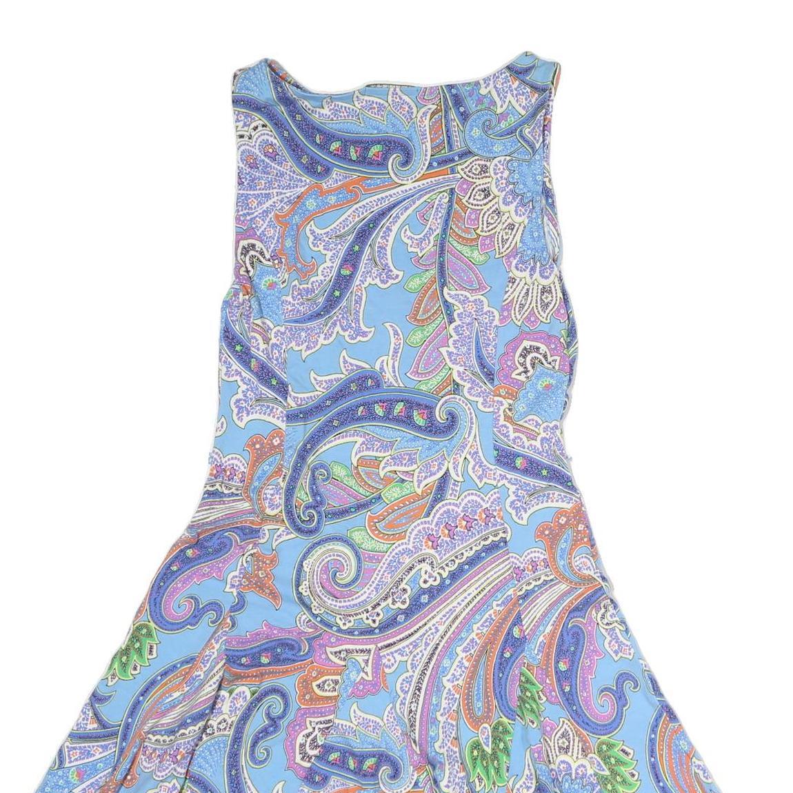 LAUREN RALPH LAUREN Womens Blue Paisley Fit & Flare Woven Sleeveless Midi Dress