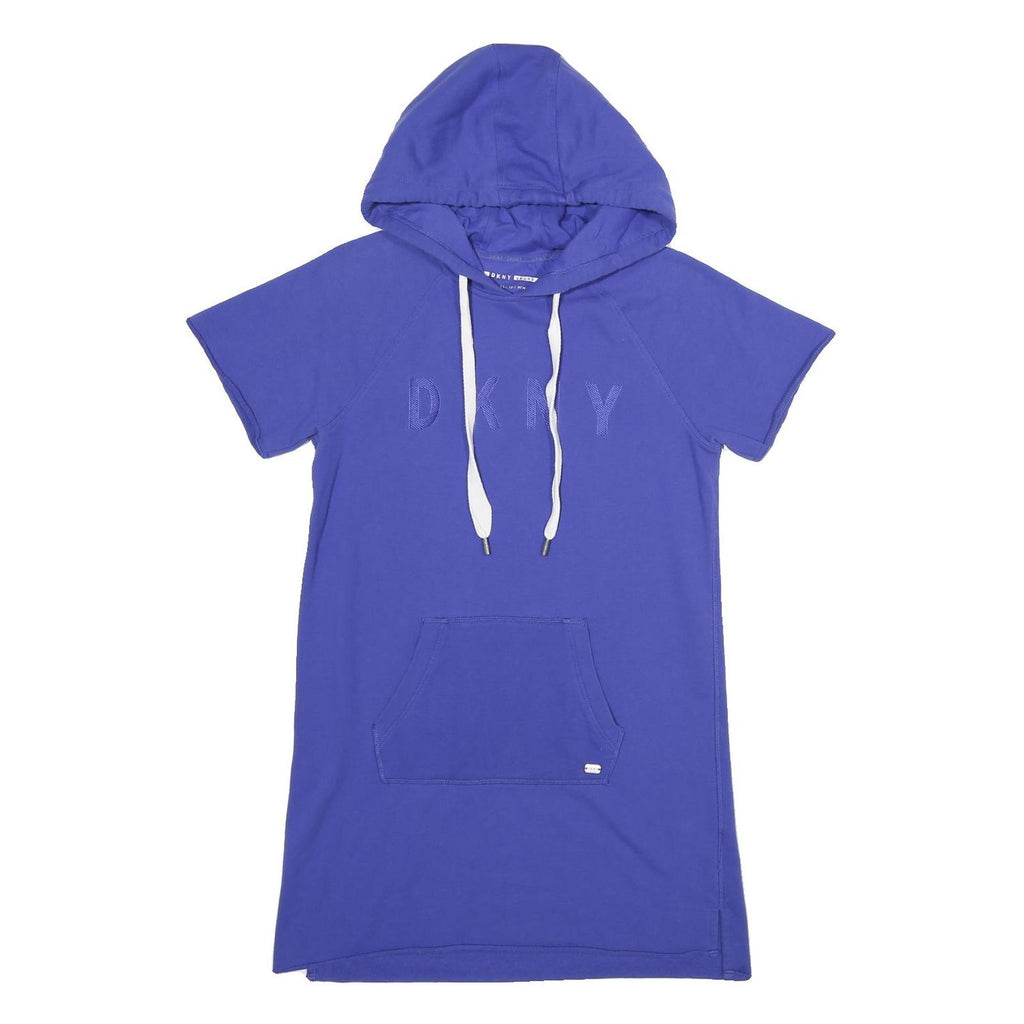 DKNY Womens Blue Hoodie Dress Cotton Blend Short Sleeve XS Casual Everyday