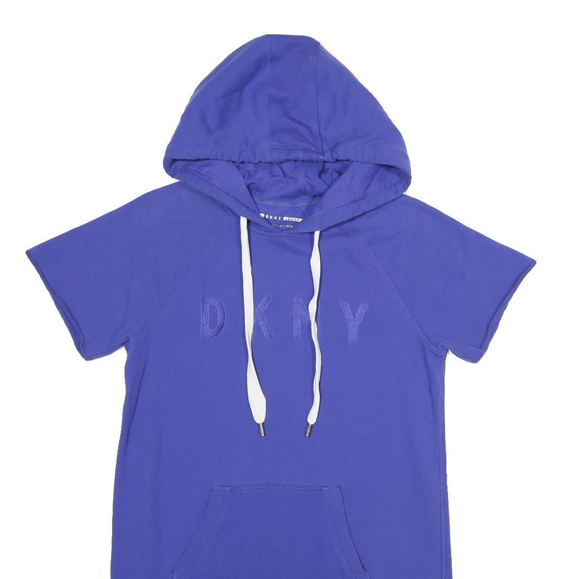 DKNY Womens Blue Hoodie Dress Cotton Blend Short Sleeve XS Casual Everyday
