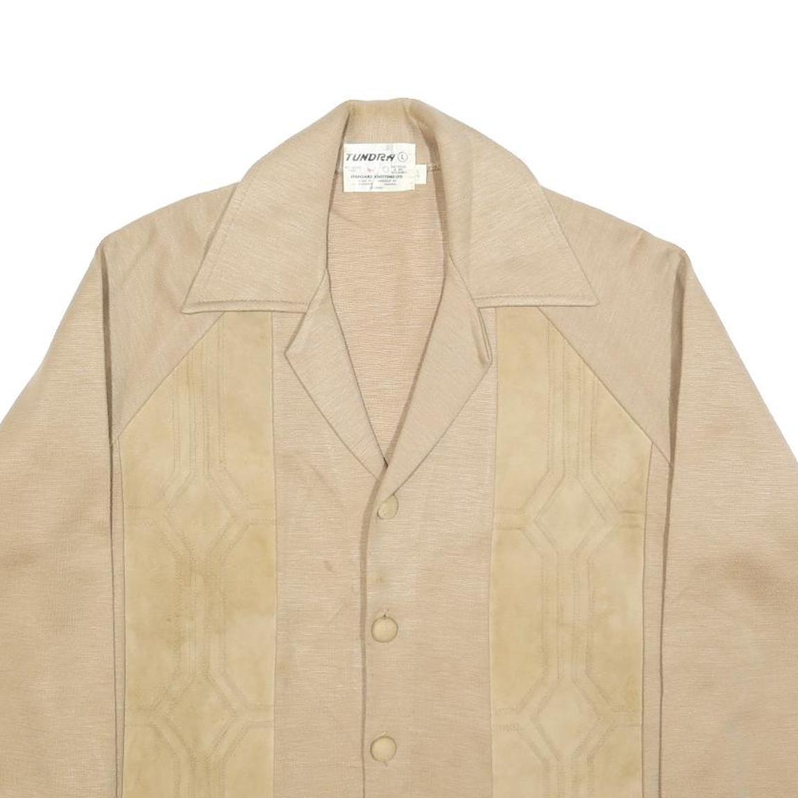 TUNDRA Womens Beige Blouse Long Sleeve Collared Plain L Button Front