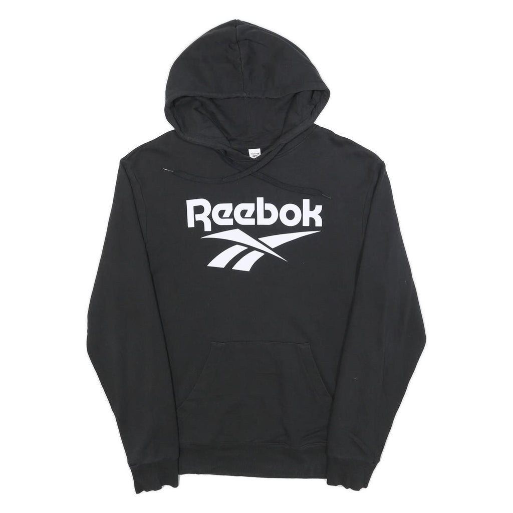 REEBOK Mens Black Hoodie M Cotton Blend Pullover Logo Print Casual