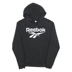 REEBOK Mens Black Hoodie M Cotton Blend Pullover Logo Print Casual