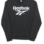 REEBOK Mens Black Hoodie M Cotton Blend Pullover Logo Print Casual