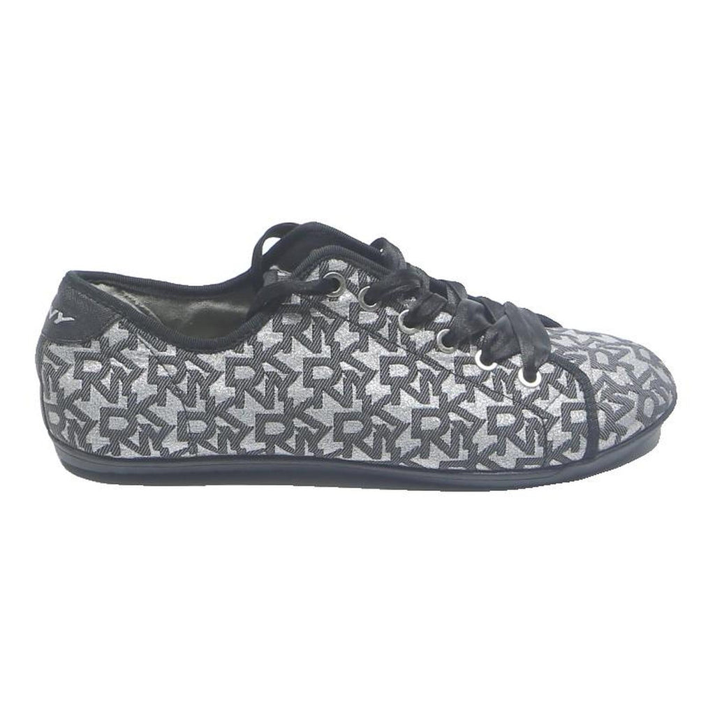 DKNY Logo Print Womens Lace-Up Trainers Black & Grey Synthetic UK 8.5 Casual