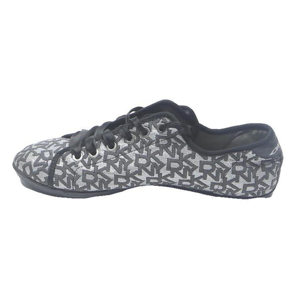 DKNY Logo Print Womens Lace-Up Trainers Black & Grey Synthetic UK 8.5 Casual