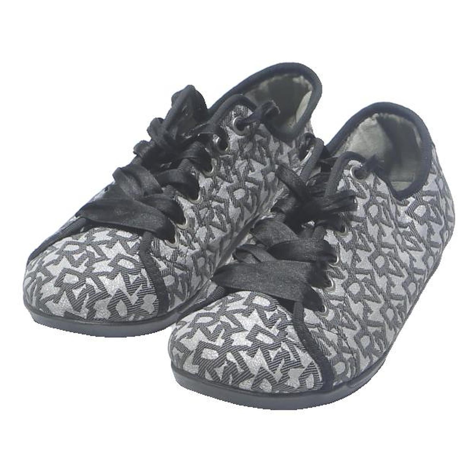 DKNY Logo Print Womens Lace-Up Trainers Black & Grey Synthetic UK 8.5 Casual