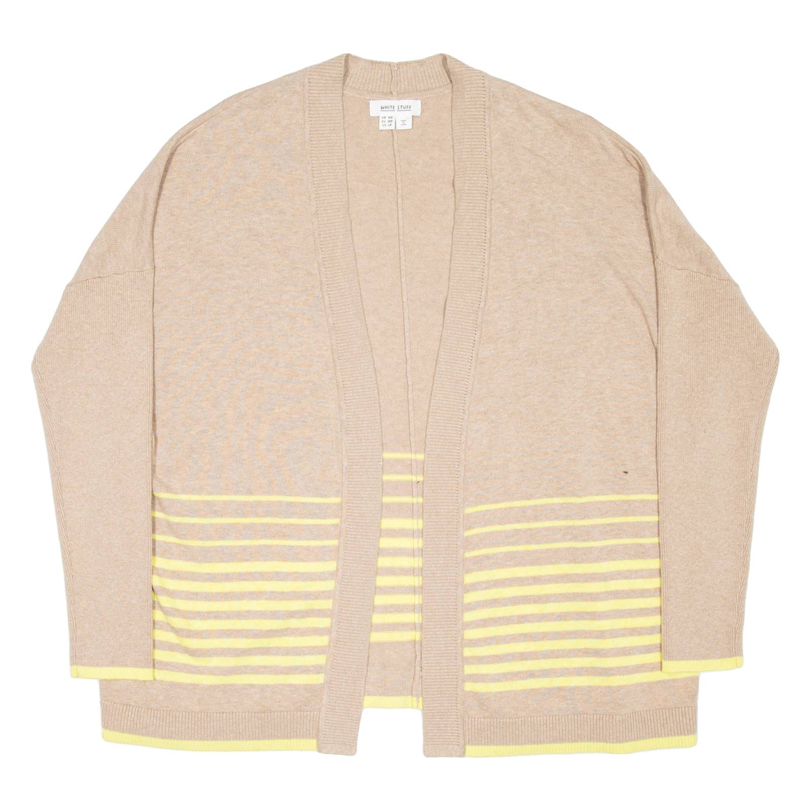WHITE STUFF Womens Patterned Cardigan Beige Striped Tight Knit UK 10