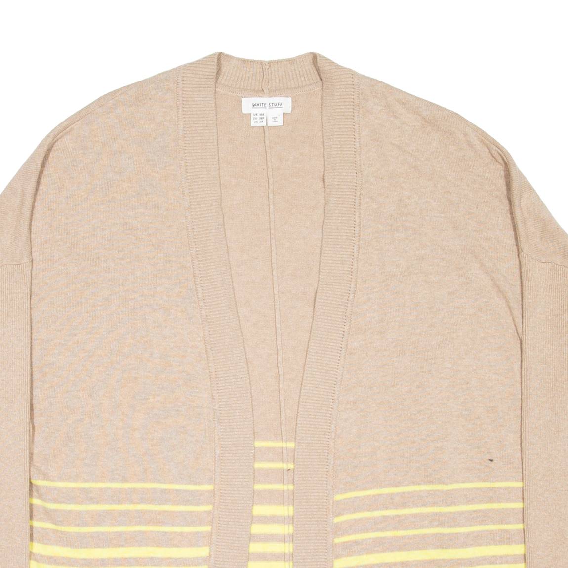 WHITE STUFF Womens Patterned Cardigan Beige Striped Tight Knit UK 10