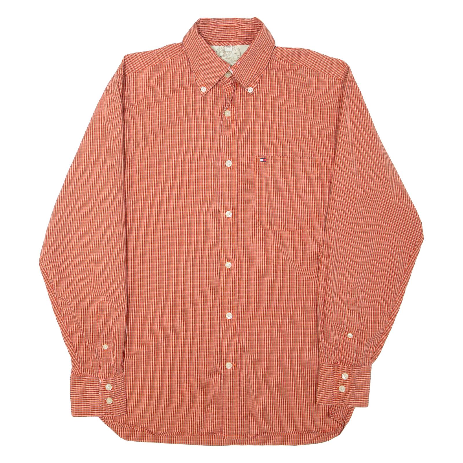 TOMMY HILFIGER Mens Shirt Orange Check Long Sleeve S