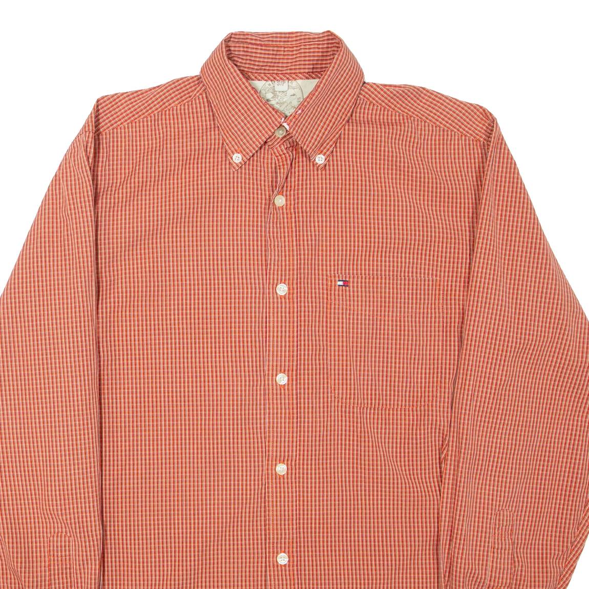 TOMMY HILFIGER Mens Shirt Orange Check Long Sleeve S