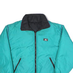 WOOLRICH Womens Turquoise & Black Reversible Puffer Jacket L Polyester Blend Zip