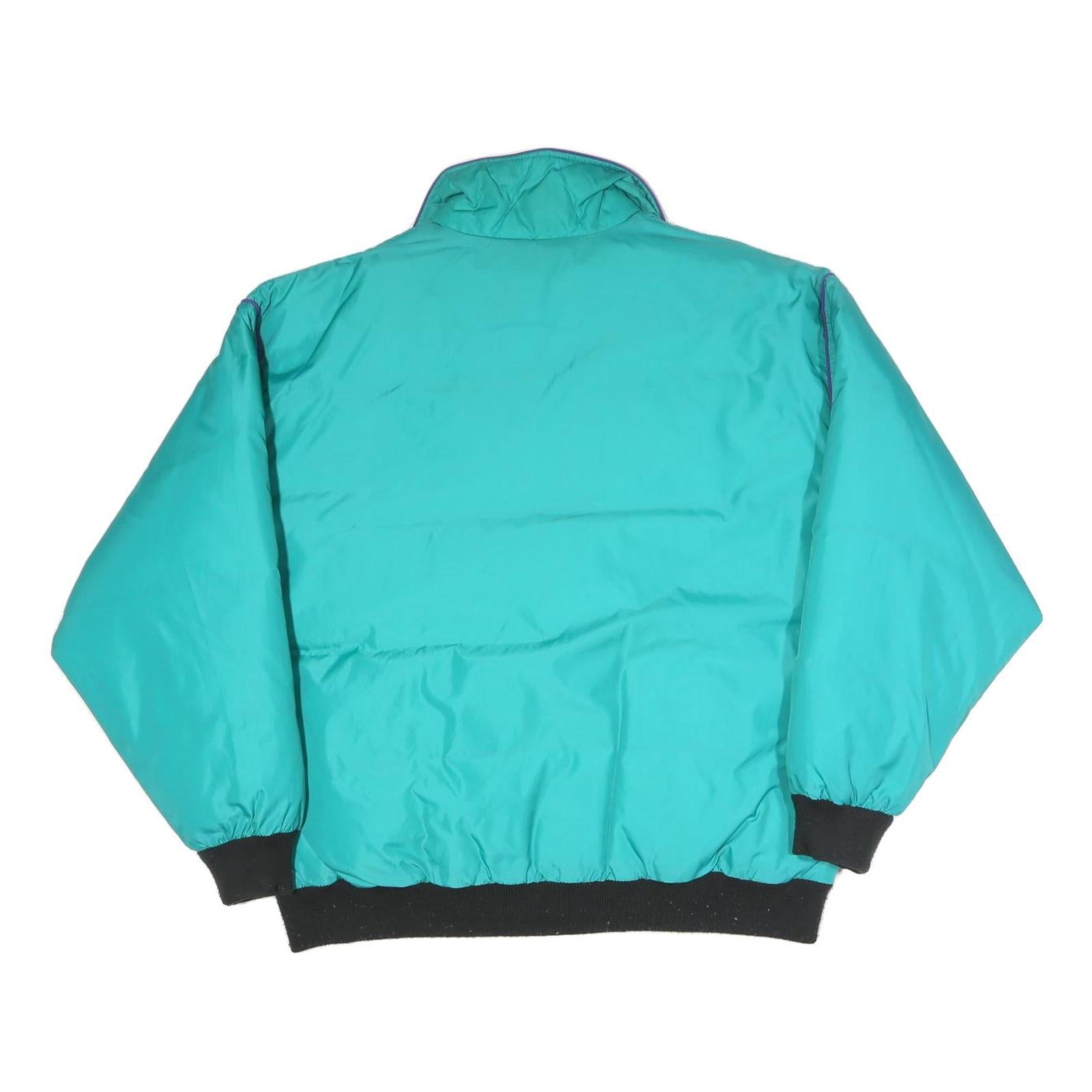 WOOLRICH Womens Turquoise & Black Reversible Puffer Jacket L Polyester Blend Zip