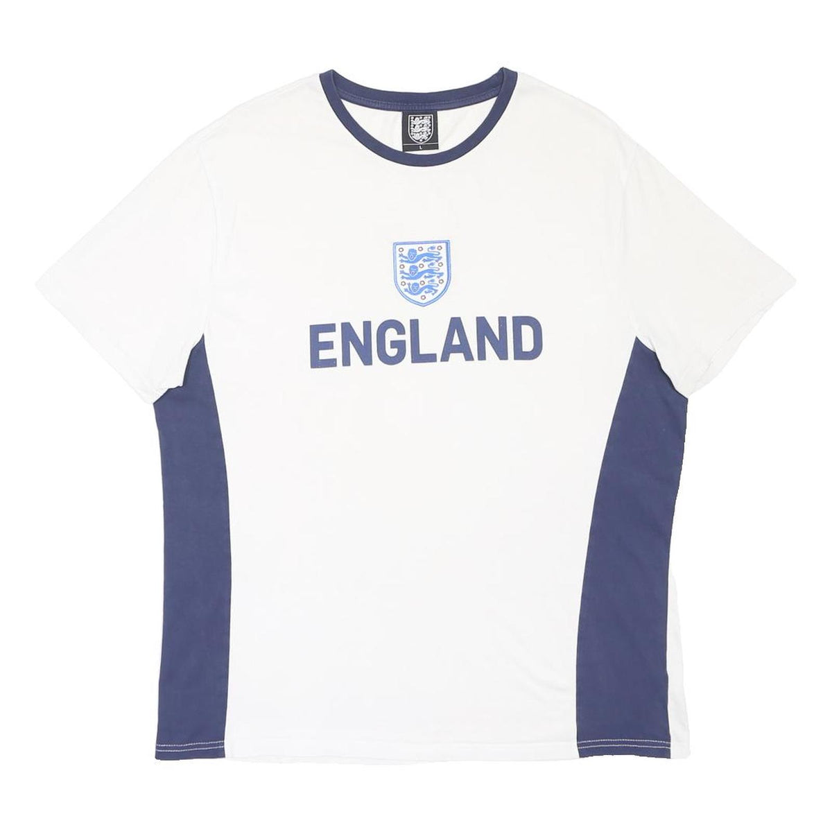 THE FOOTBALL ASSOCIATION Mens White & Blue England Graphic T-Shirt L Crew Neck