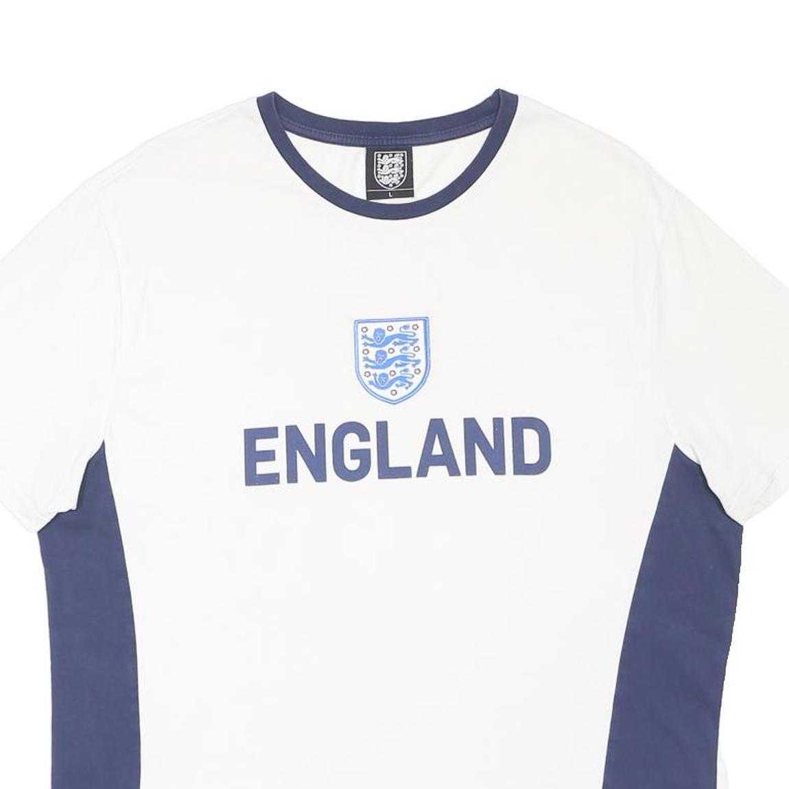 THE FOOTBALL ASSOCIATION Mens White & Blue England Graphic T-Shirt L Crew Neck
