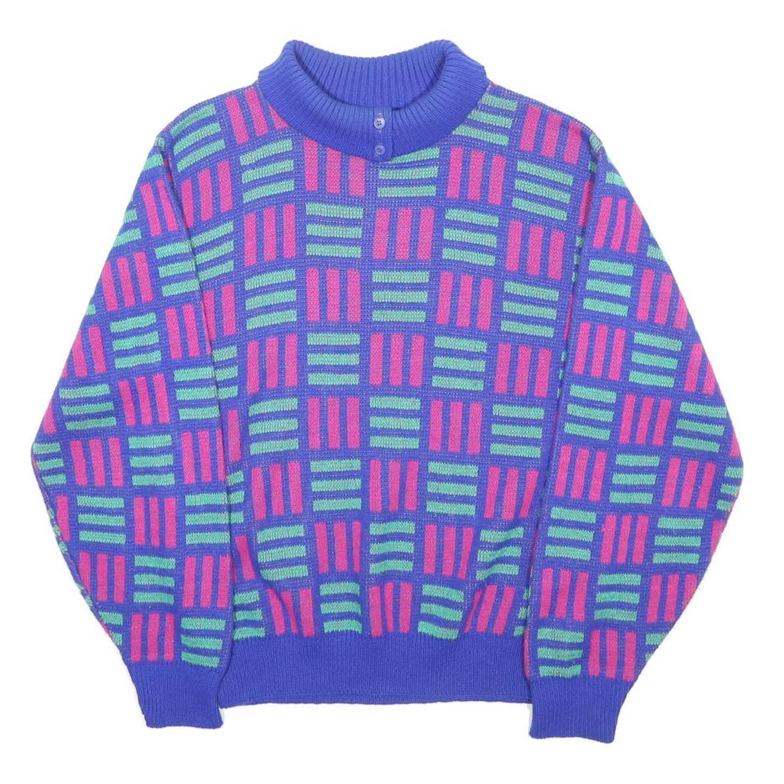 IZOD Womens Blue Pink Green Patterned Jumper Pullover Crew Neck M Vintage