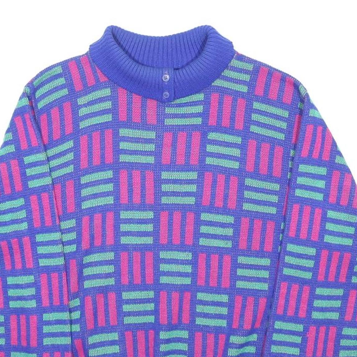 IZOD Womens Blue Pink Green Patterned Jumper Pullover Crew Neck M Vintage