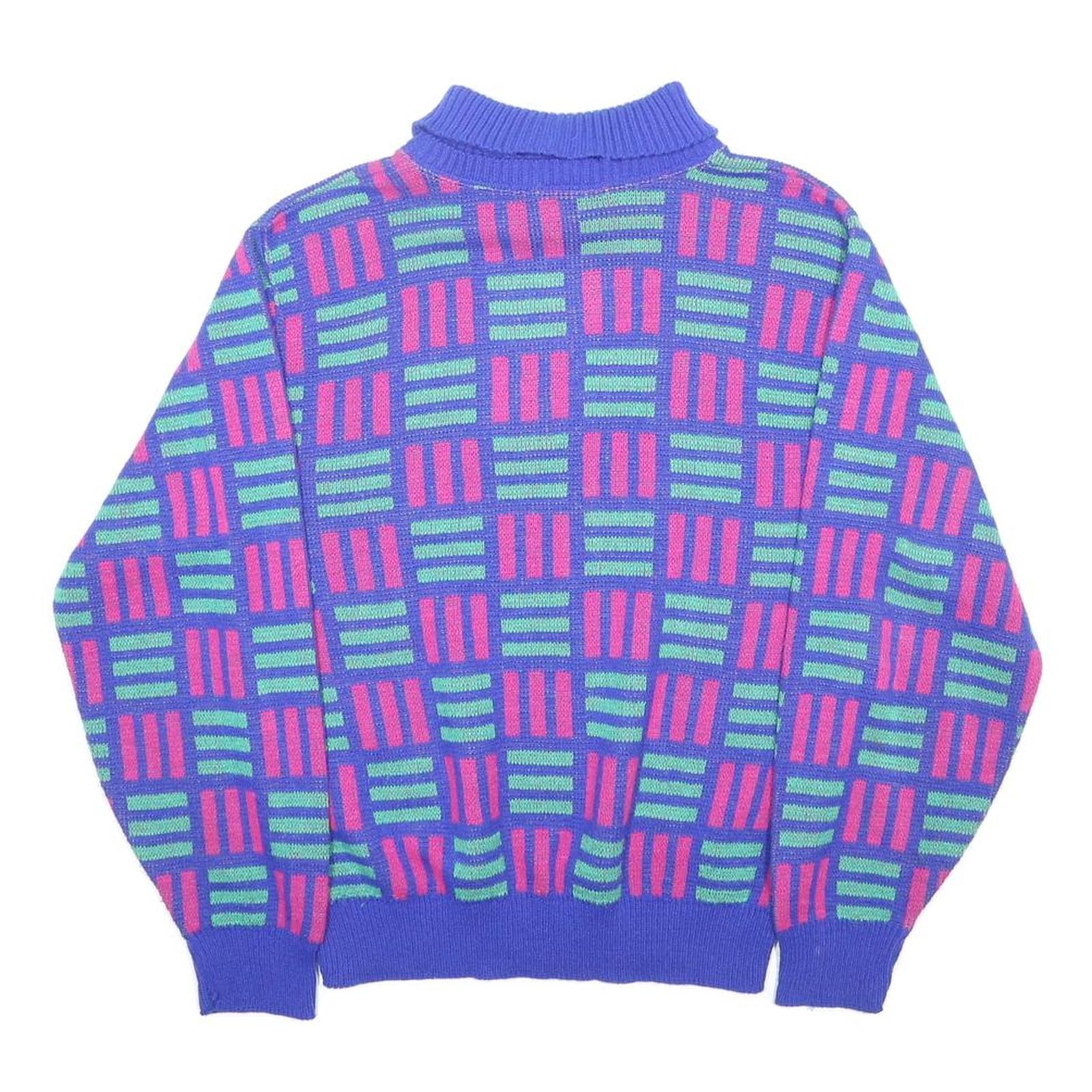 IZOD Womens Blue Pink Green Patterned Jumper Pullover Crew Neck M Vintage