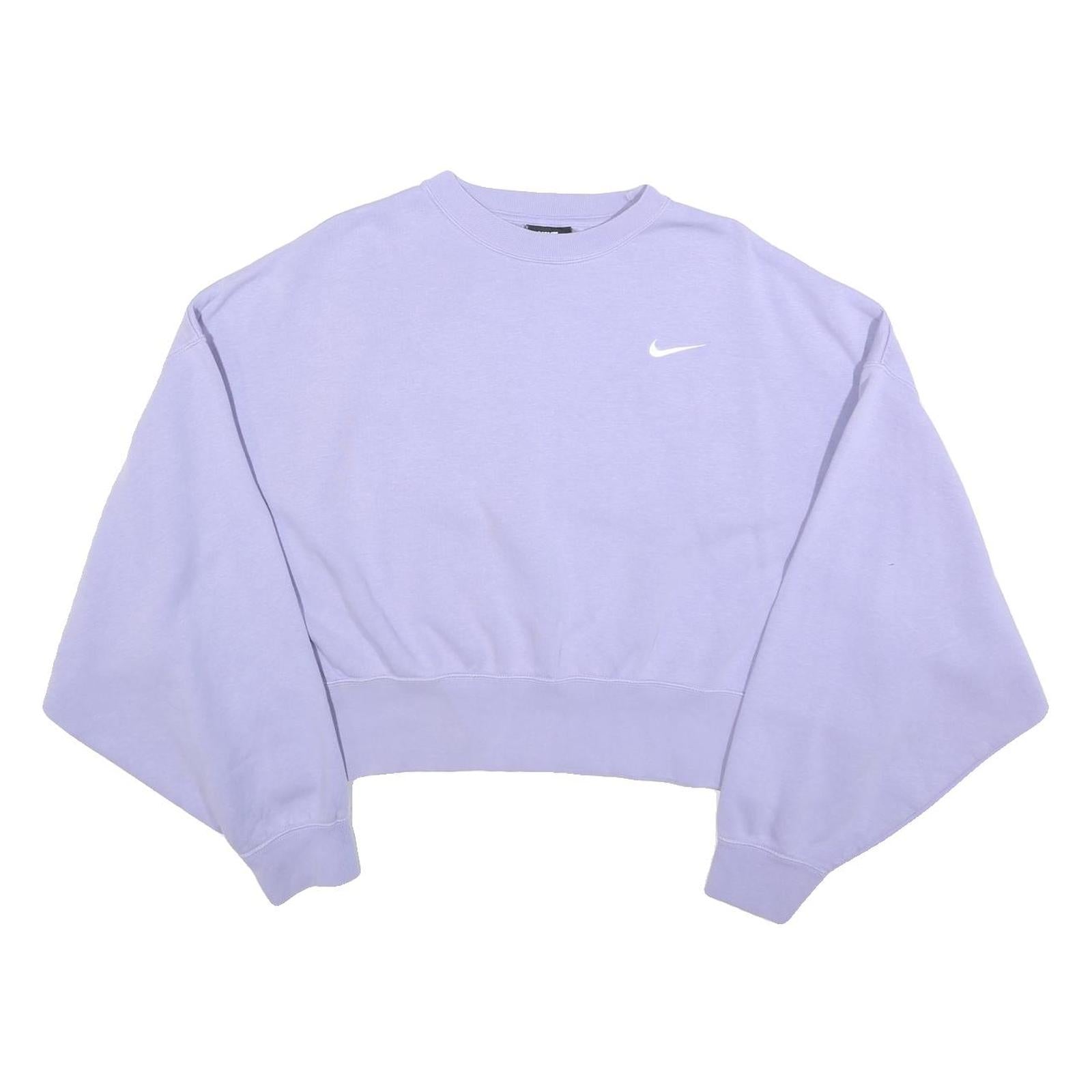 NIKE Womens Purple Crew Neck M Cropped Sweatshirt Cotton Pullover