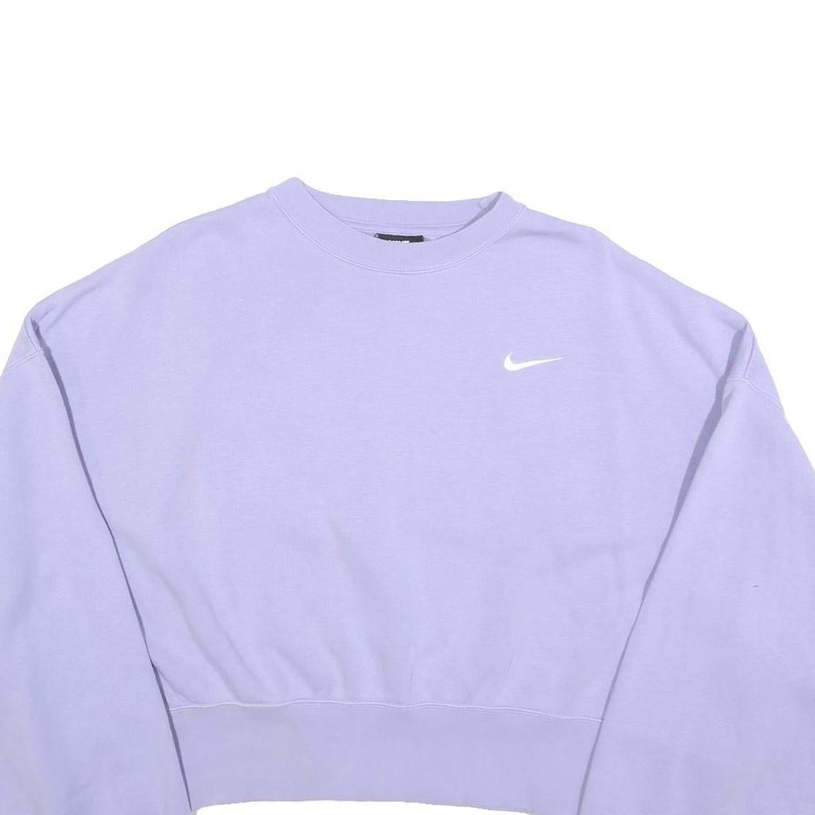 NIKE Womens Purple Crew Neck M Cropped Sweatshirt Cotton Pullover