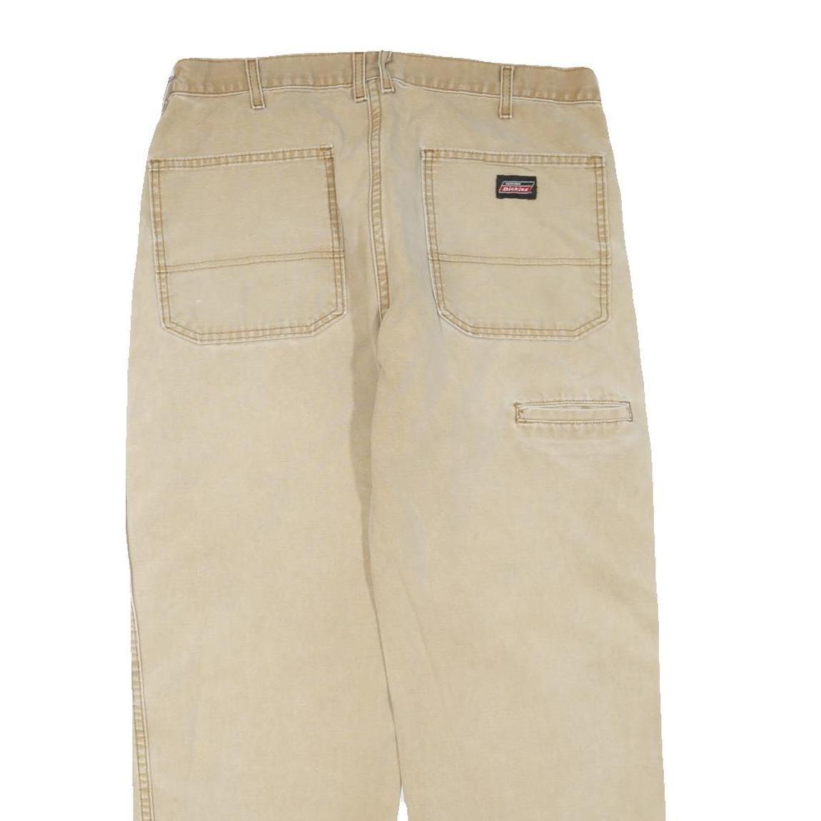 DICKIES Mens Regular Fit Beige Cotton Blend Trousers W34 L28 Workwear Zip
