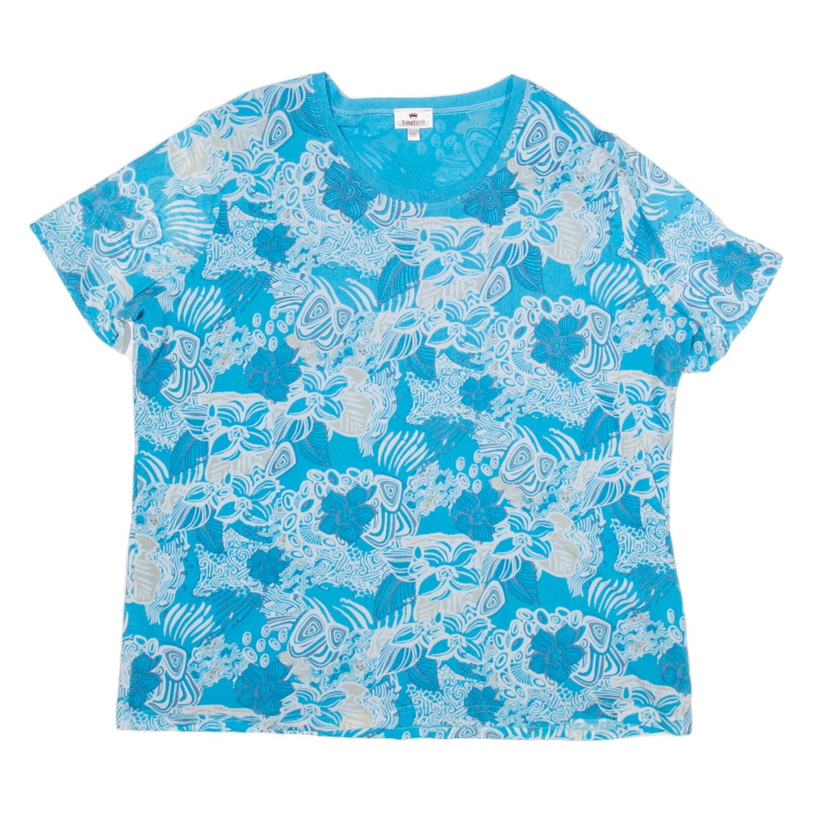 KINGFIELD Womens Shirt Top Blue Floral 2XL