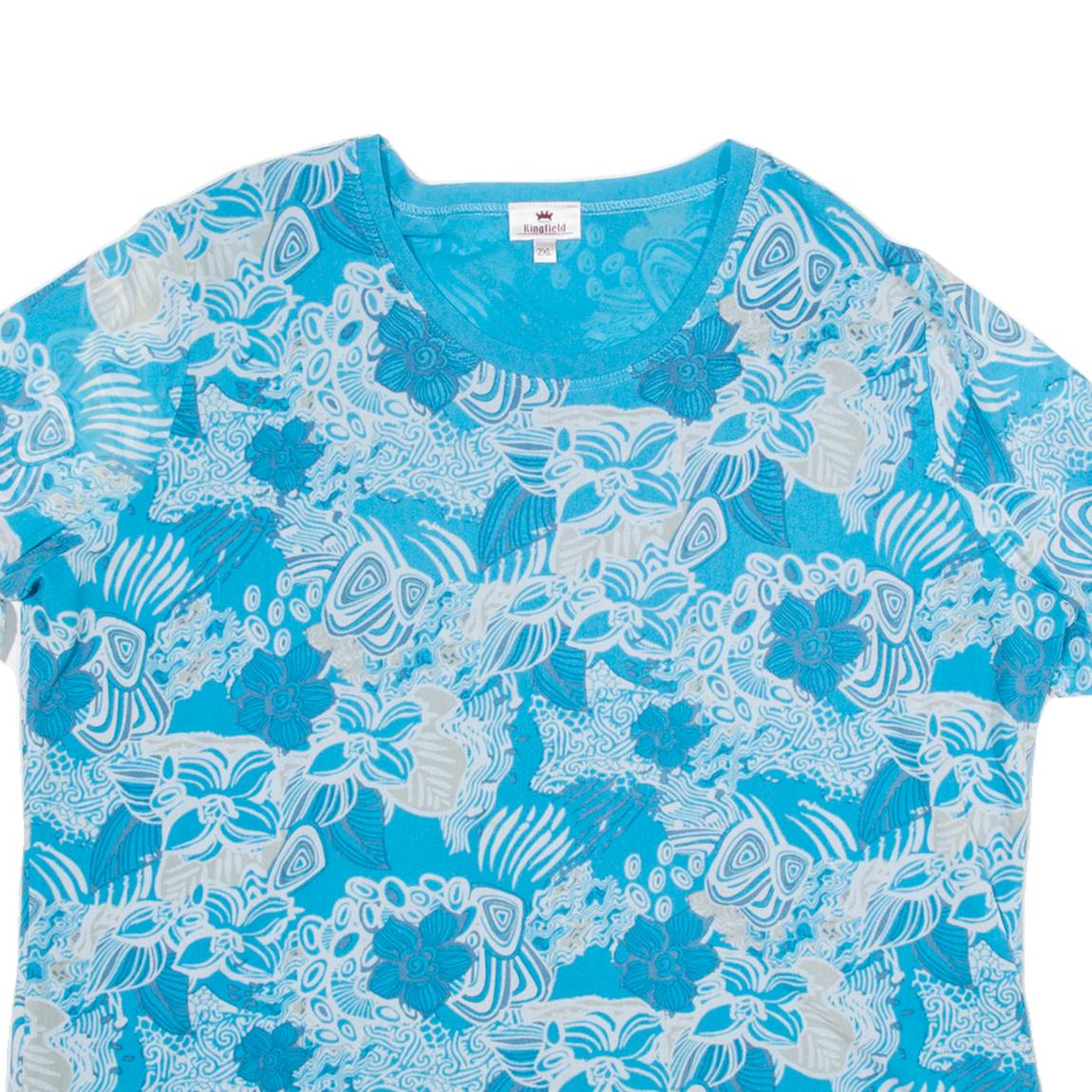 KINGFIELD Womens Shirt Top Blue Floral 2XL