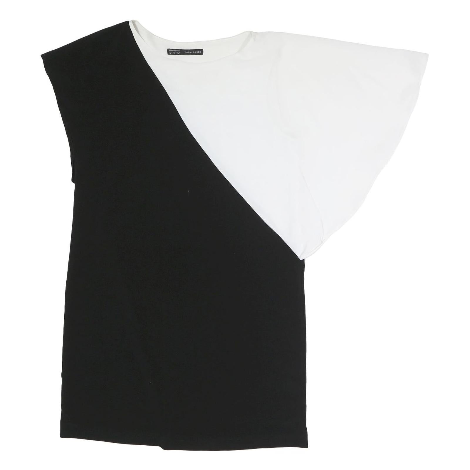 ZARA Womens Black & White Printed Top Short Sleeve Round Neck M Casual