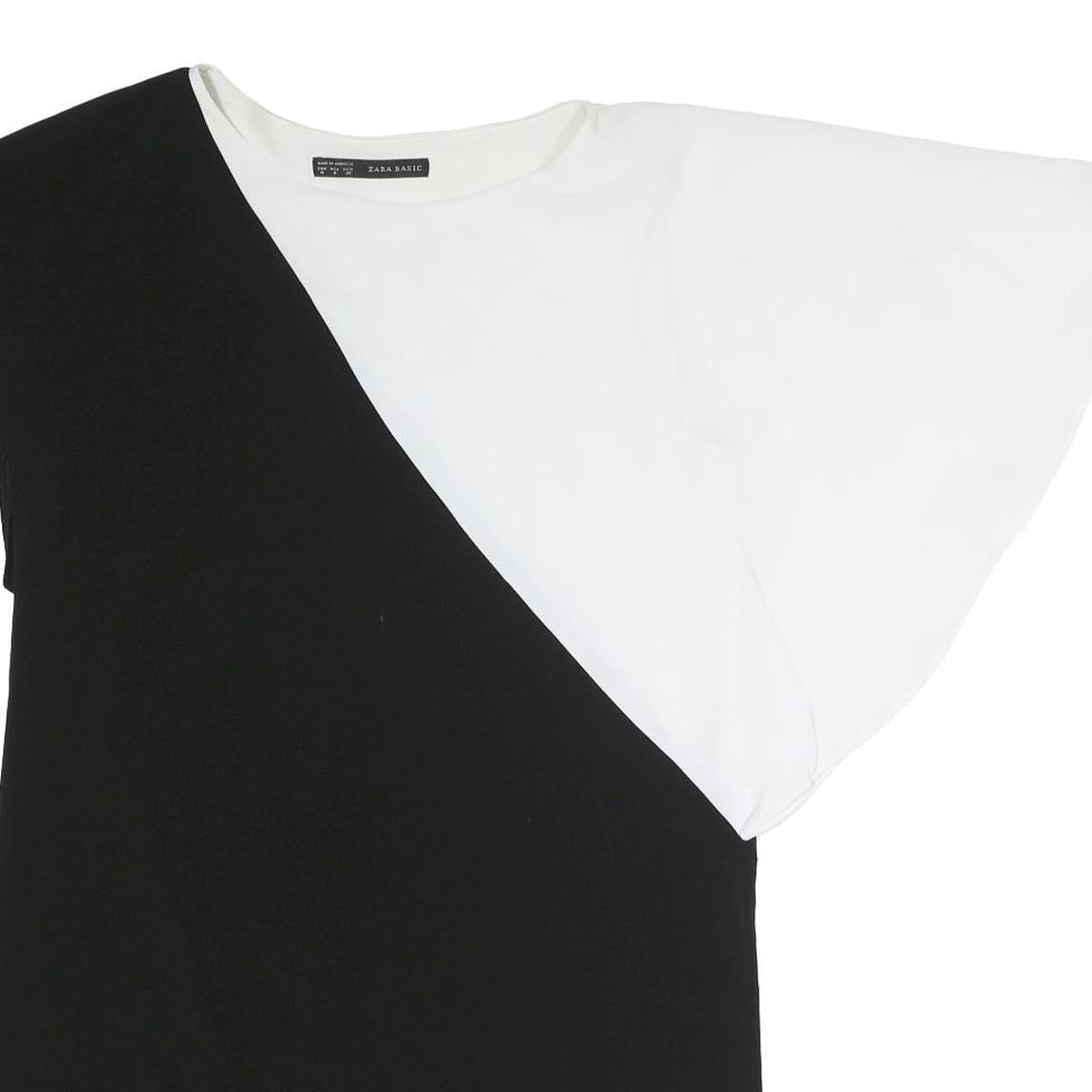 ZARA Womens Black & White Printed Top Short Sleeve Round Neck M Casual