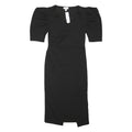 TOPSHOP Womens Black Day Dress Cotton Blend Midi V-Neck UK 12 Puff Sleeve