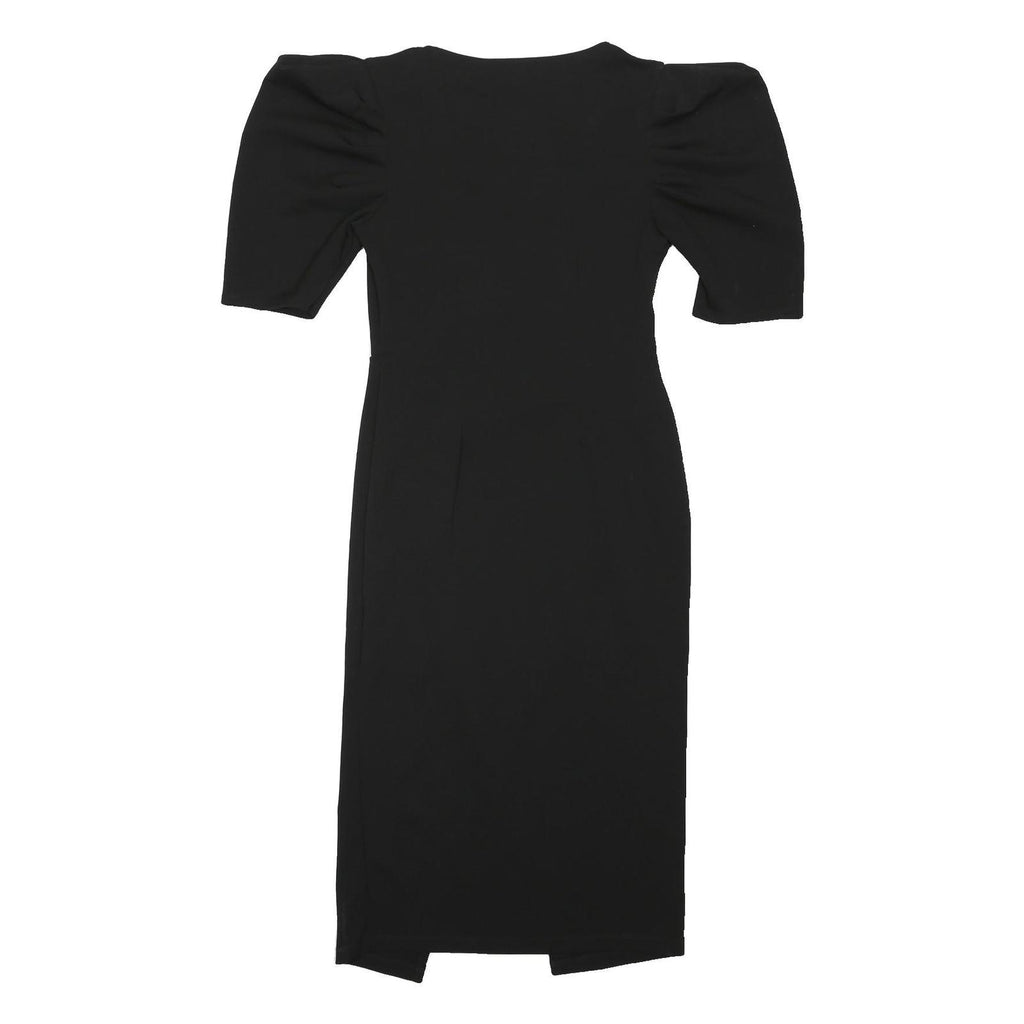 TOPSHOP Womens Black Day Dress Cotton Blend Midi V-Neck UK 12 Puff Sleeve