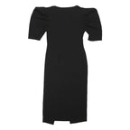 TOPSHOP Womens Black Day Dress Cotton Blend Midi V-Neck UK 12 Puff Sleeve