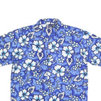 LIQUID HAWAIIAN Mens Blue & White Floral Hawaiian Shirt L Polyester Casual