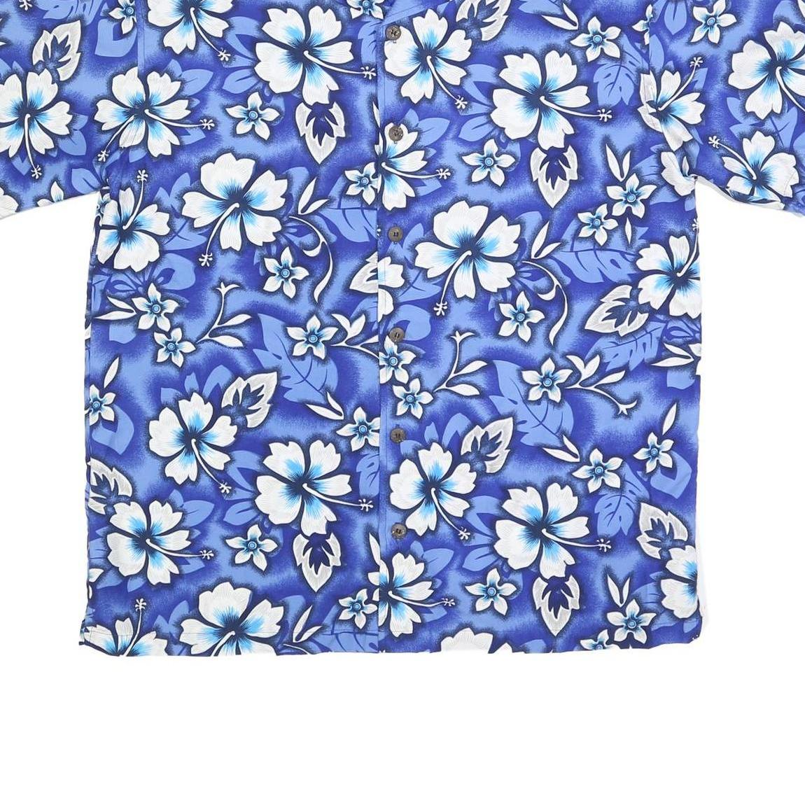 LIQUID HAWAIIAN Mens Blue & White Floral Hawaiian Shirt L Polyester Casual