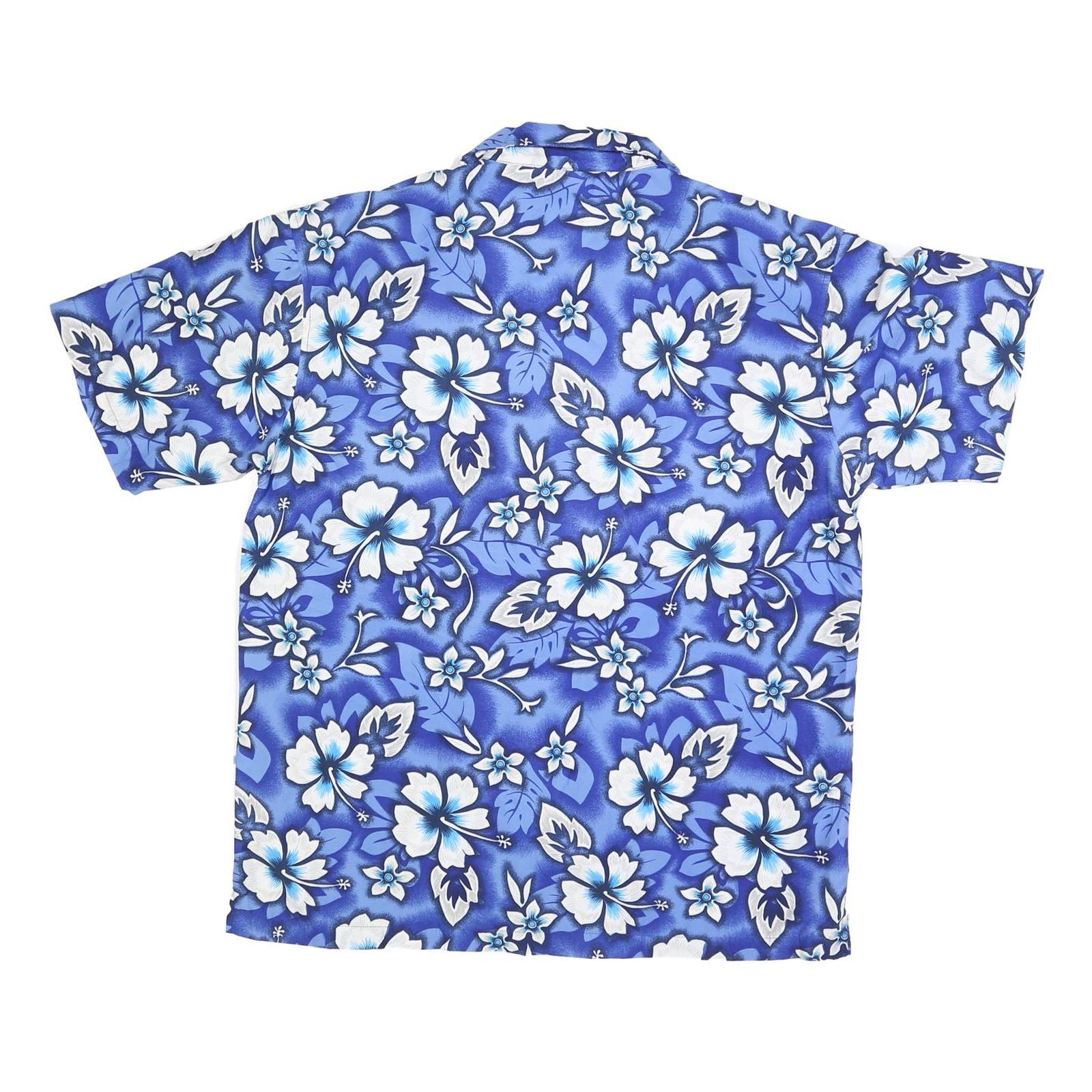 LIQUID HAWAIIAN Mens Blue & White Floral Hawaiian Shirt L Polyester Casual