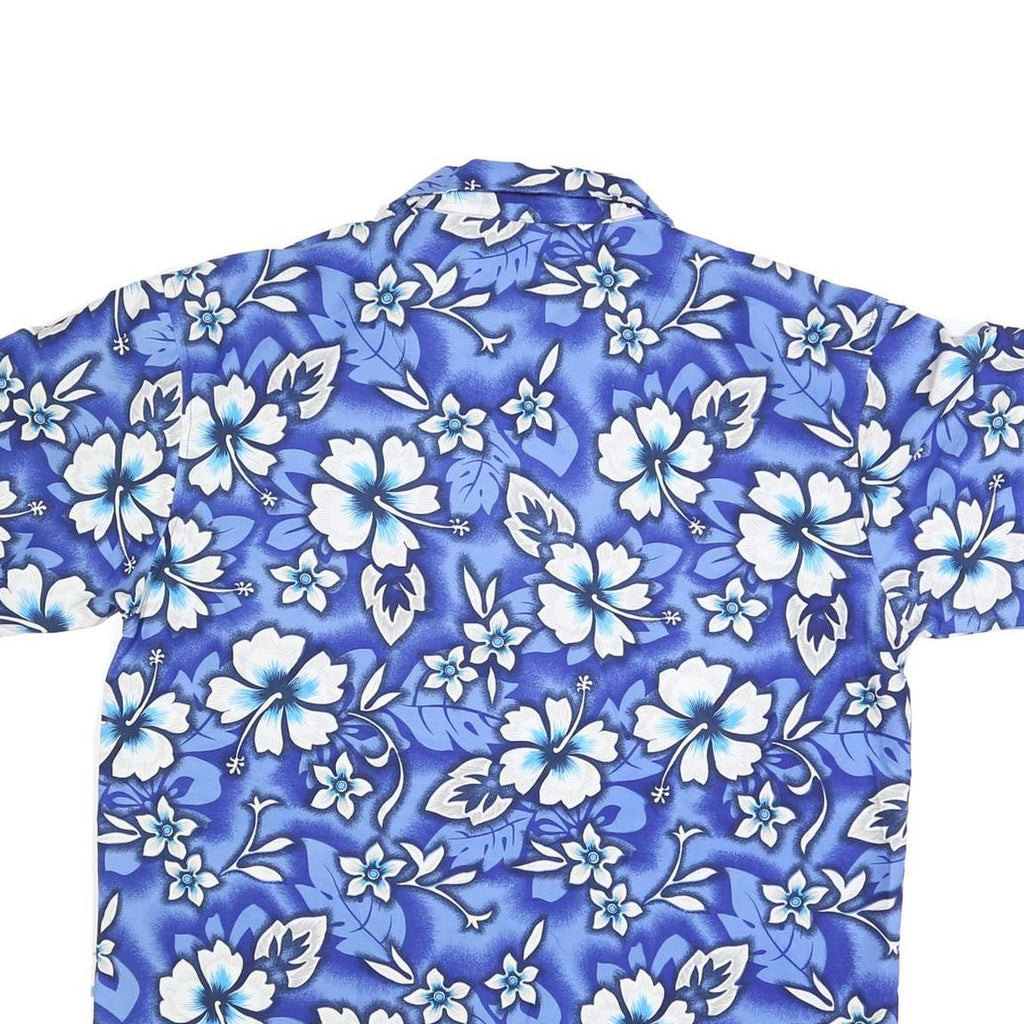 LIQUID HAWAIIAN Mens Blue & White Floral Hawaiian Shirt L Polyester Casual