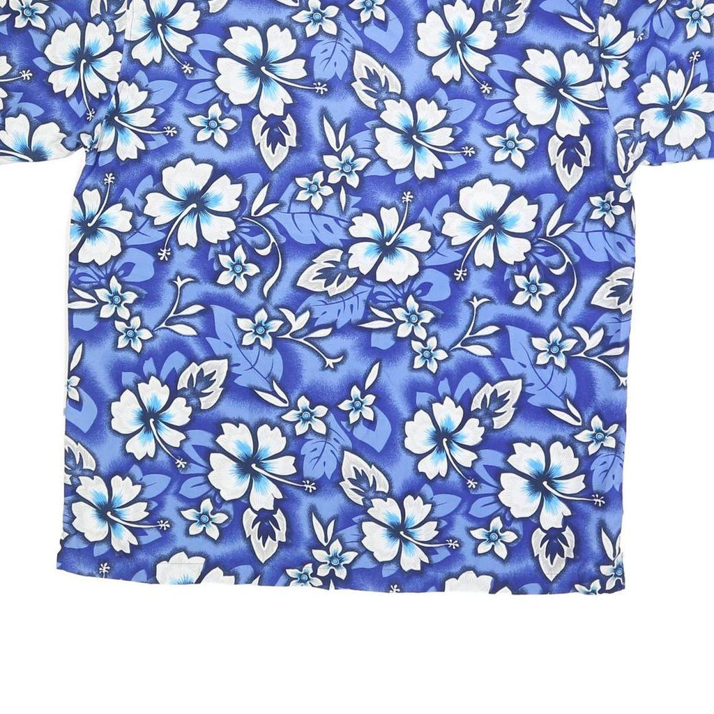 LIQUID HAWAIIAN Mens Blue & White Floral Hawaiian Shirt L Polyester Casual