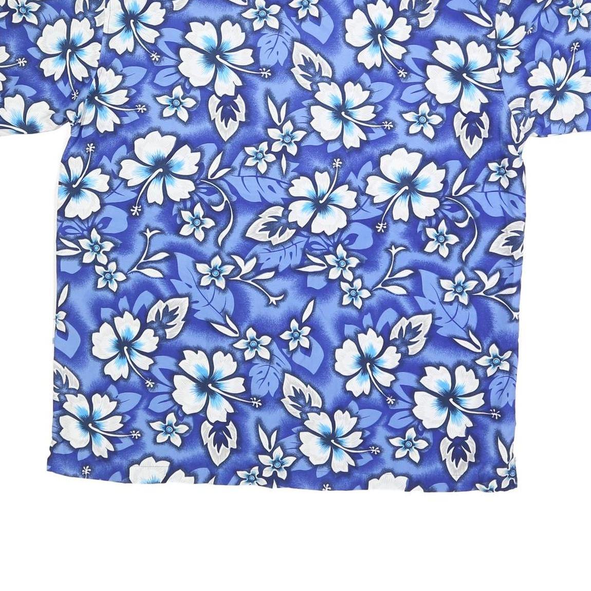 LIQUID HAWAIIAN Mens Blue & White Floral Hawaiian Shirt L Polyester Casual