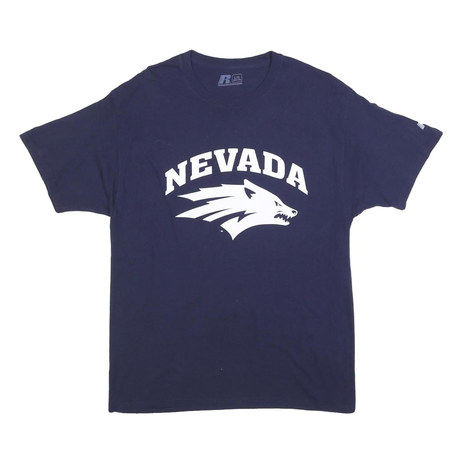 RUSSELL ATHLETIC Mens Navy Blue Nevada Graphic T-Shirt L Short Sleeve Crew Neck