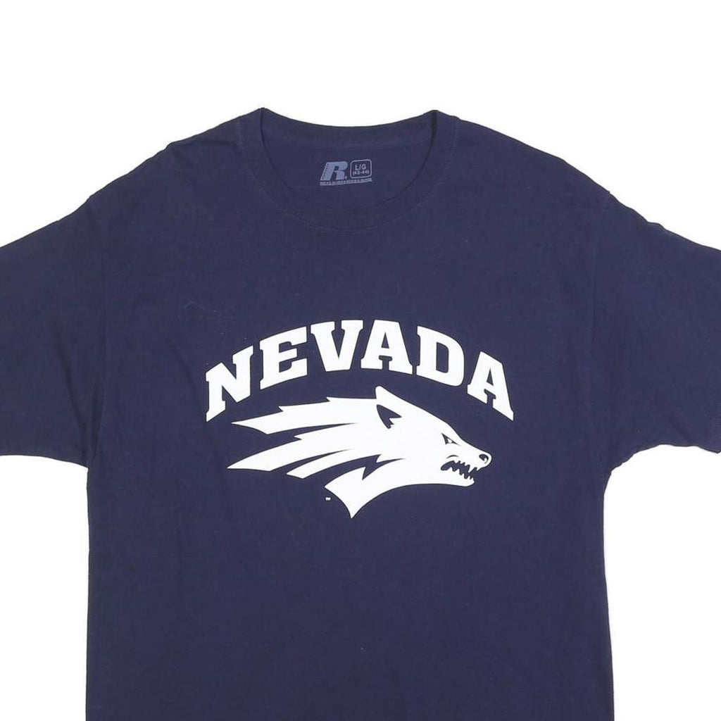 RUSSELL ATHLETIC Mens Navy Blue Nevada Graphic T-Shirt L Short Sleeve Crew Neck